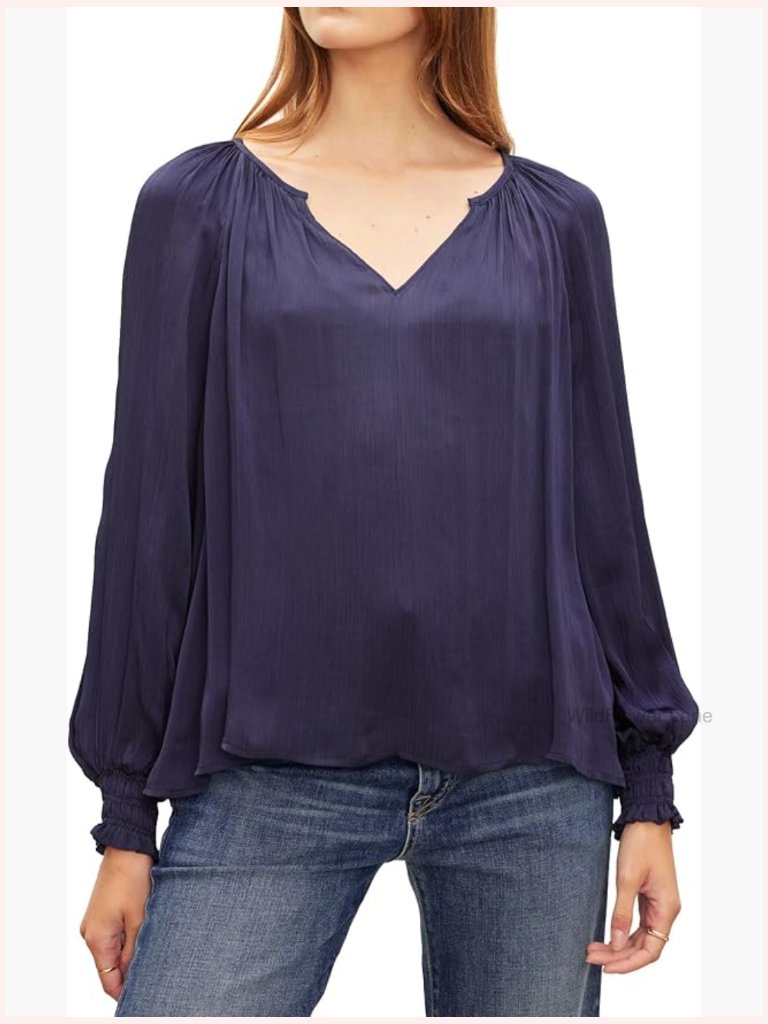 Crinkled Viscose Blouse With V-Neck And Long Sleeves